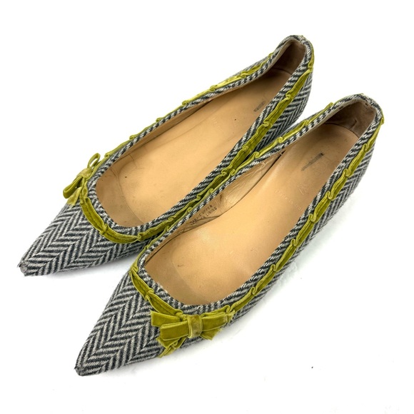 J Crew Shoes 7.5 Tweed Wool Pointed Heels Slip On Herringbone Womens Italy Made - Picture 9 of 9